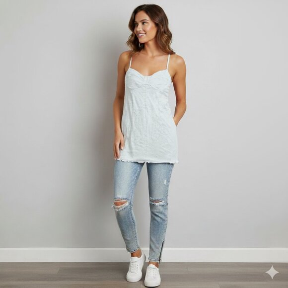 Aritzia Wilfred Bustier Corset Tank Top Pale Blue Gray Cotton Sleeveless Small - Picture 5 of 15